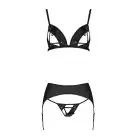 Комплект из эко-кожи Passion Miley Set black L/XL: трусики, бюстгальтер, пояс для чулок photo 3