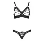 Комплект из экокожи Celine Bikini black L/XL — Passion: открытый бра с лентами, стринги со шнуровкой photo 3